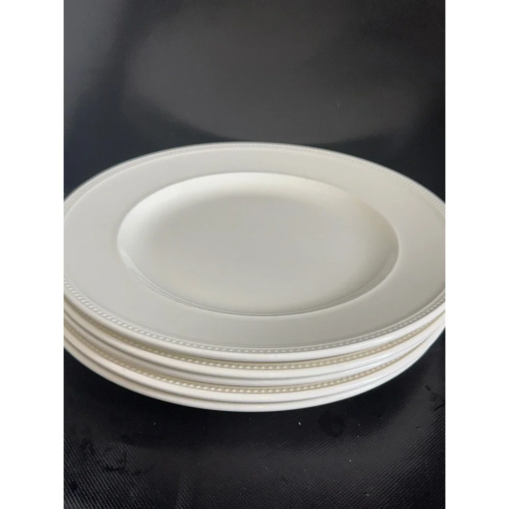 Wedgwood‎ Windsor Cream White Dinner Plates Set of 4 Beaded Rim Made in England